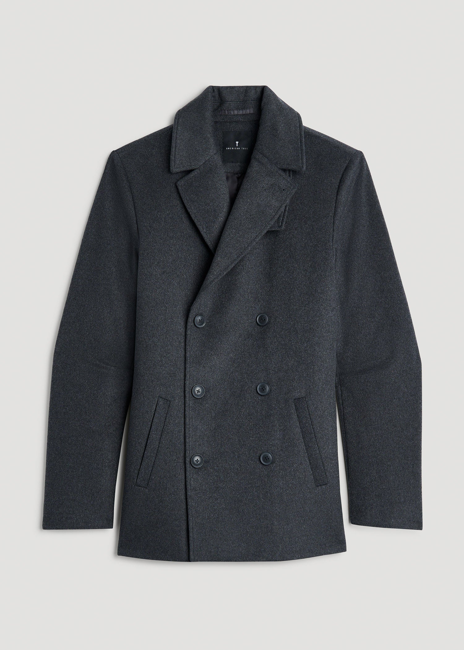 American Tall Online Shop | Double-Breasted Wool Peacoat for Tall Men in Dark Grey Mix