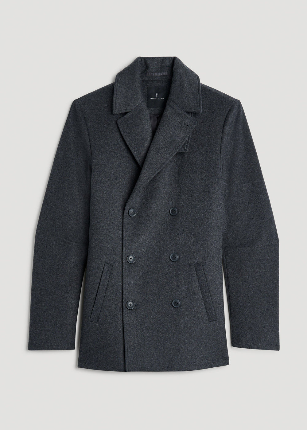American Tall Online Shop | Double-Breasted Wool Peacoat for Tall Men in Dark Grey Mix