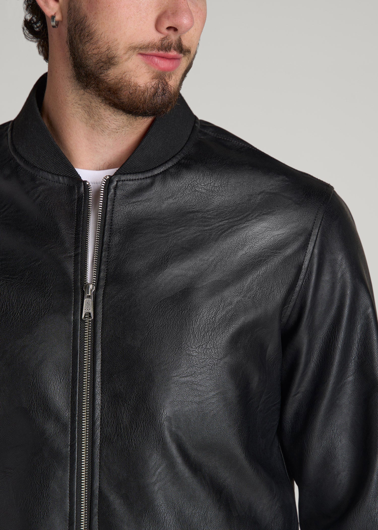American Tall Discount | True Touch Leather Bomber Jacket for Tall Men in Black
