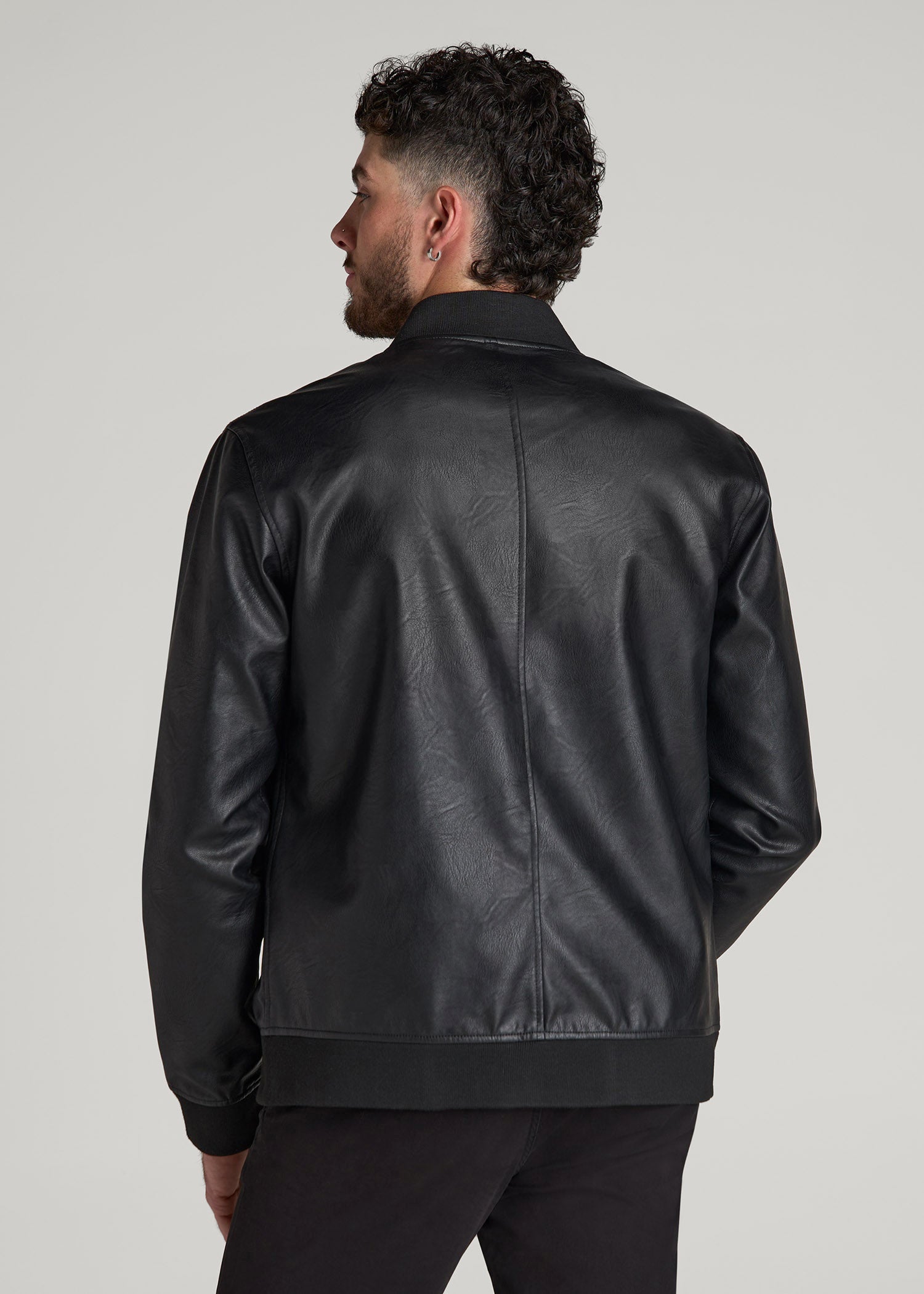 American Tall Discount | True Touch Leather Bomber Jacket for Tall Men in Black