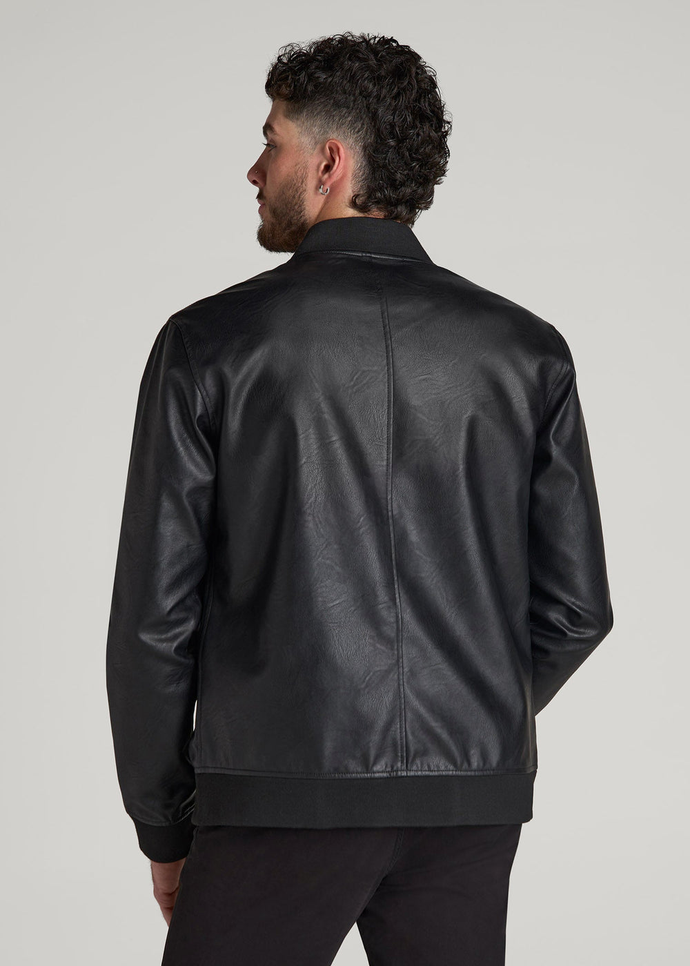 American Tall Discount | True Touch Leather Bomber Jacket for Tall Men in Black