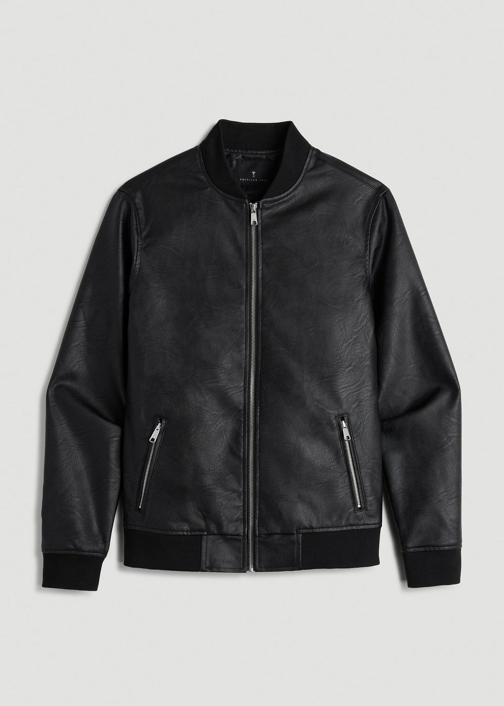 American Tall Discount | True Touch Leather Bomber Jacket for Tall Men in Black