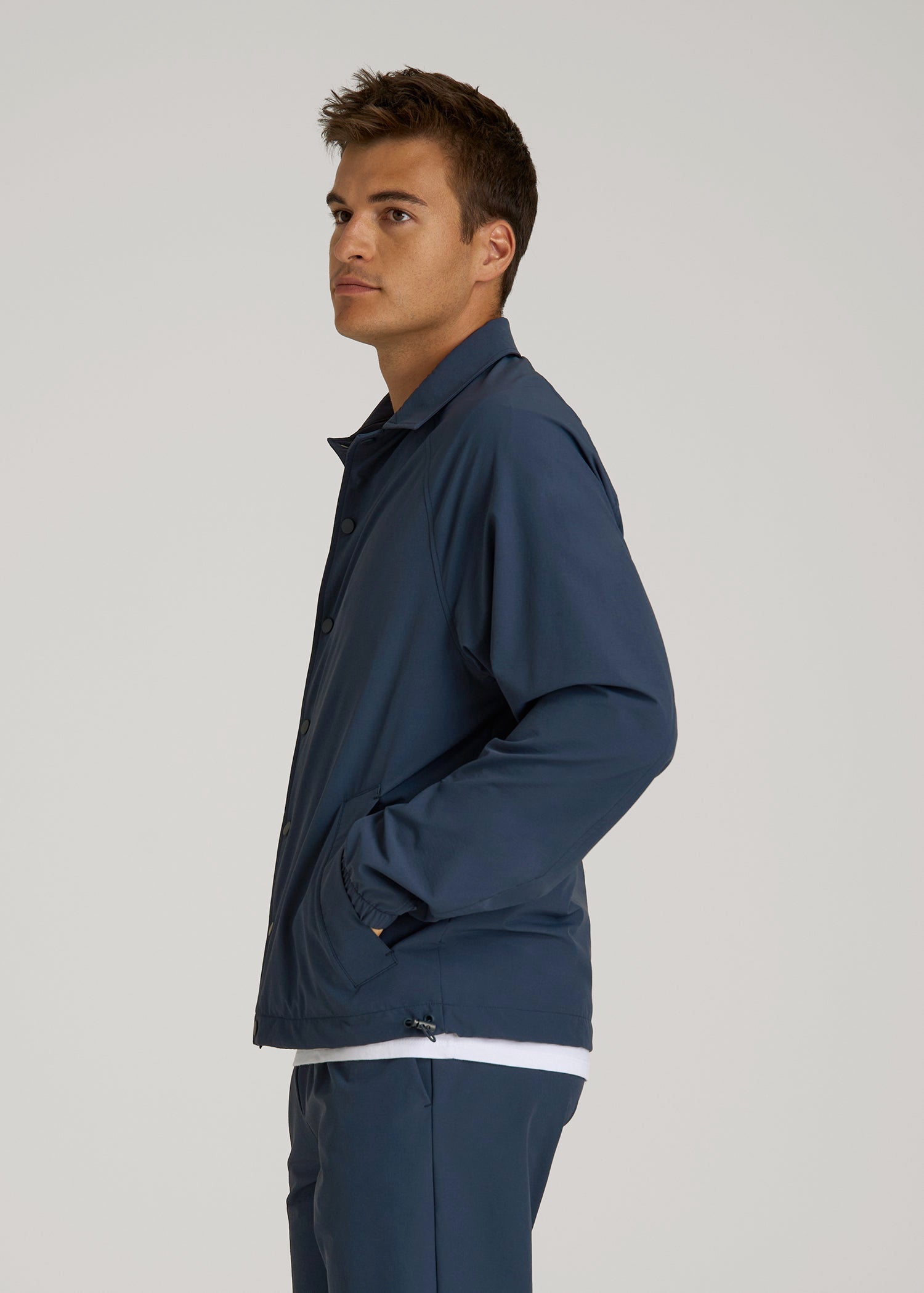 American Tall Online | Flex Nylon Collared Jacket for Tall Men in Navy Blue