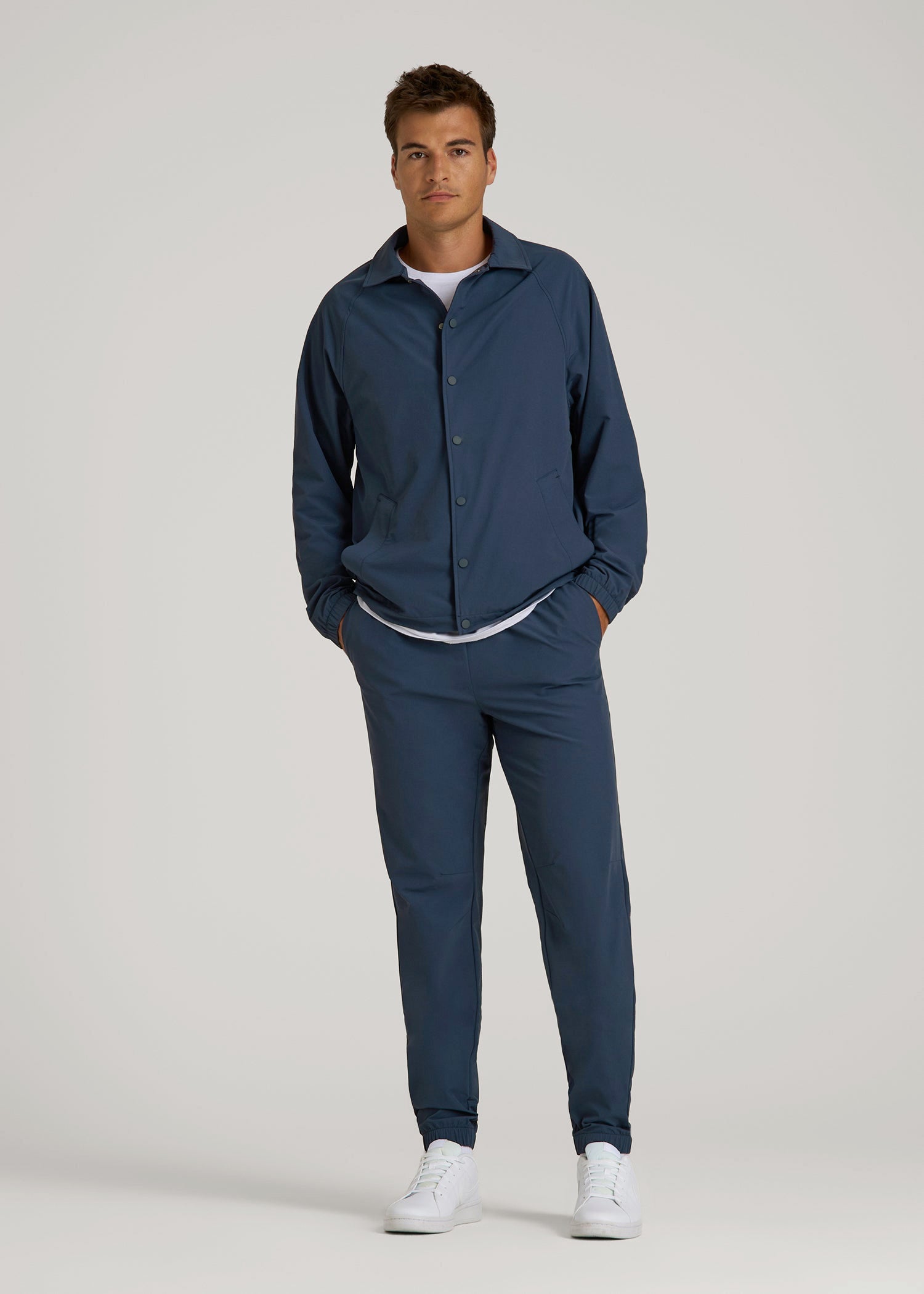 American Tall Online | Flex Nylon Collared Jacket for Tall Men in Navy Blue