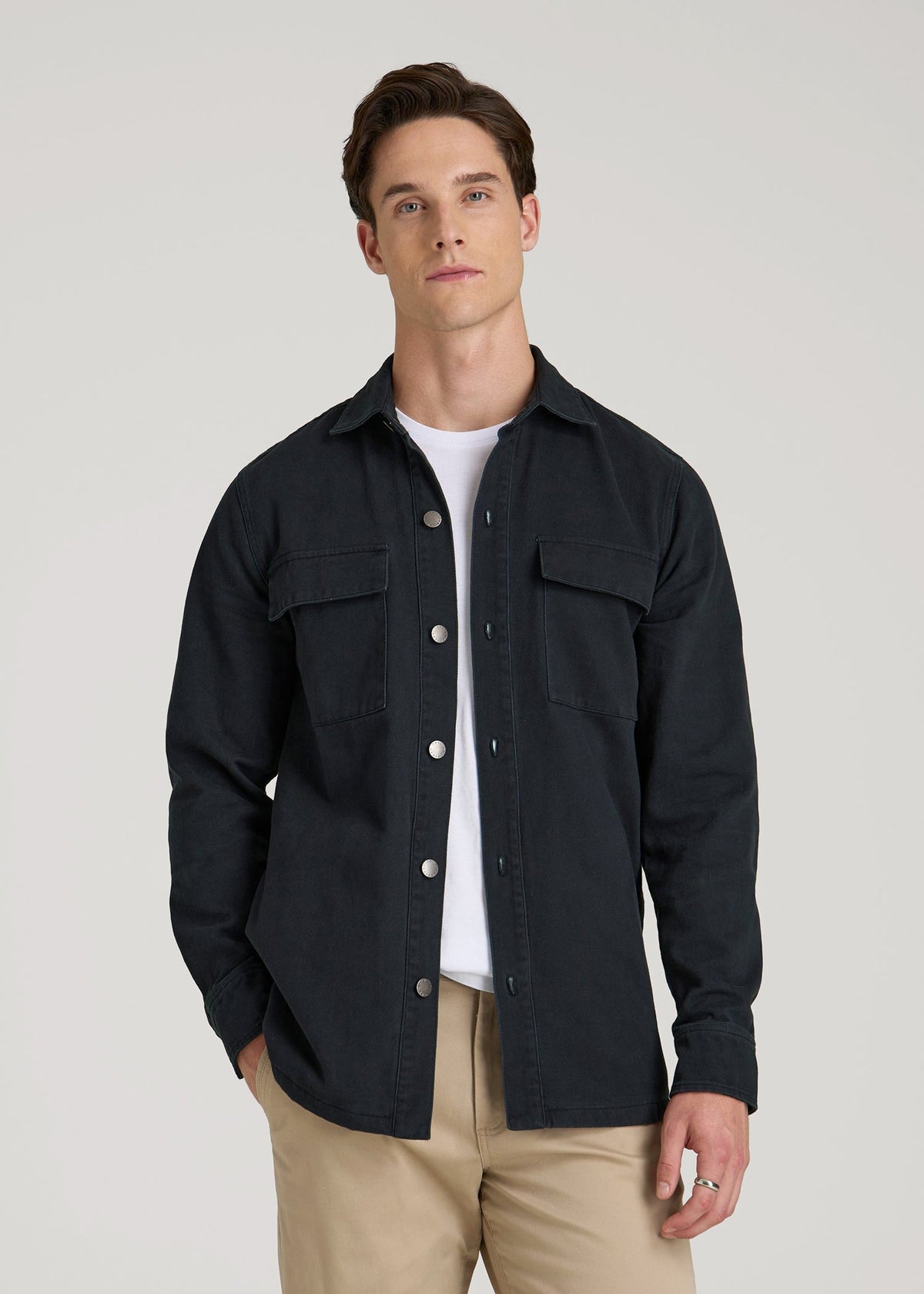 American Tall Sale | Casual Twill Shirt Jacket for Tall Men in Evening Blue