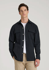American Tall Sale | Casual Twill Shirt Jacket for Tall Men in Evening Blue