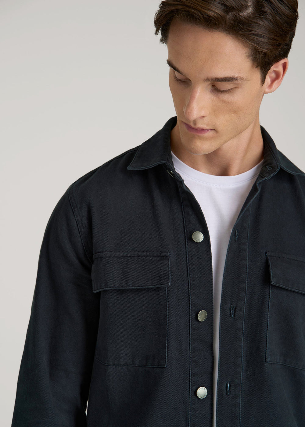 American Tall Sale | Casual Twill Shirt Jacket for Tall Men in Evening Blue