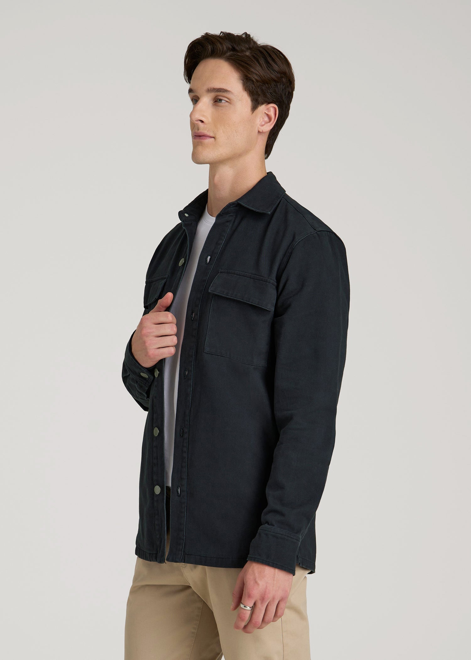 American Tall Sale | Casual Twill Shirt Jacket for Tall Men in Evening Blue