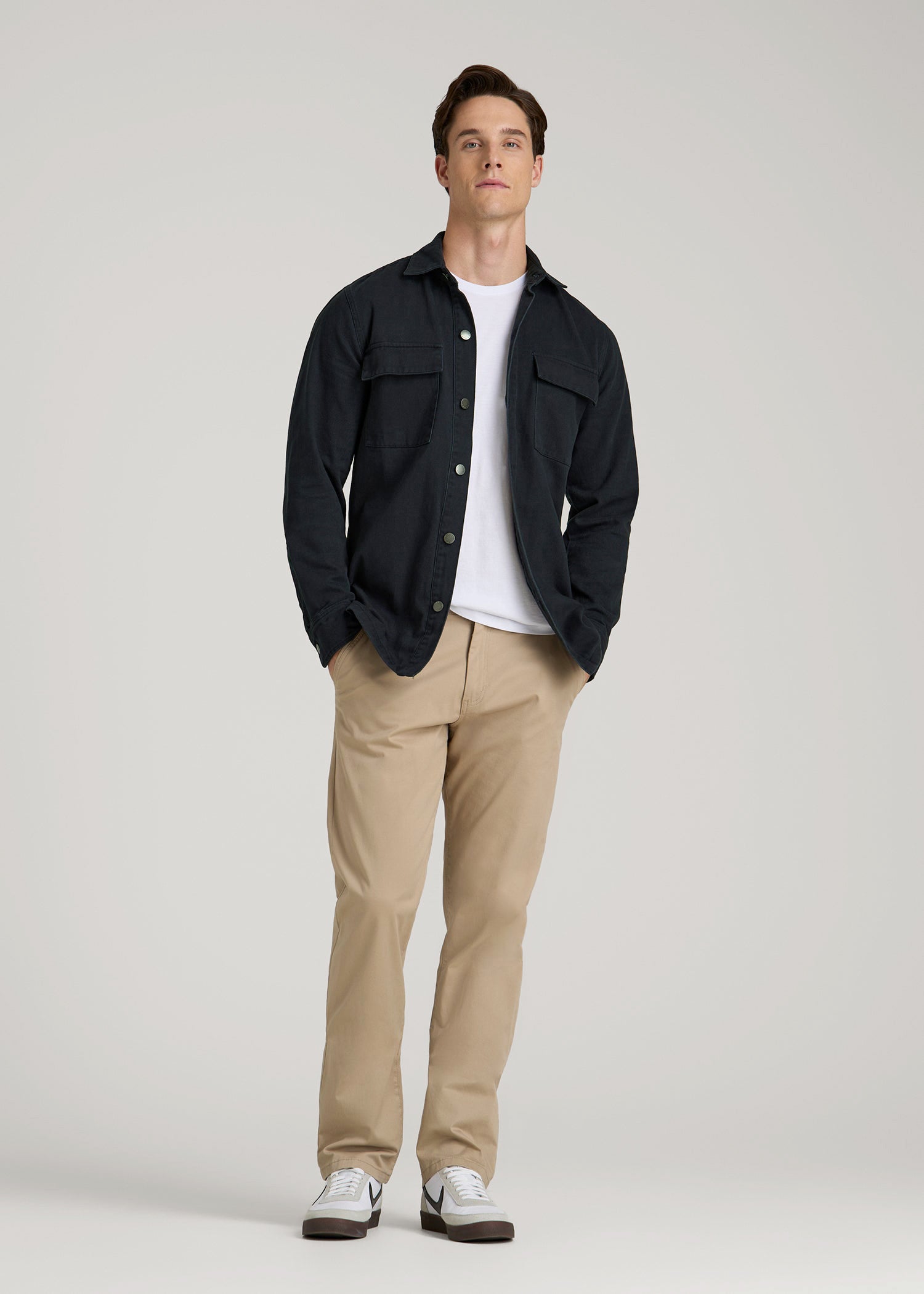 American Tall Sale | Casual Twill Shirt Jacket for Tall Men in Evening Blue