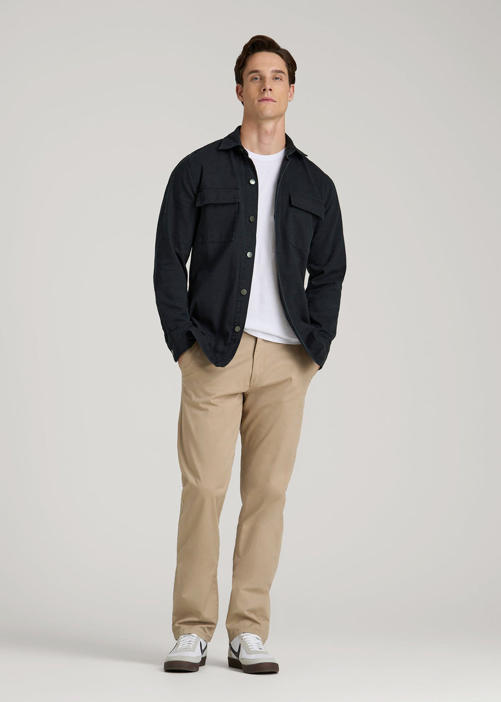 American Tall Sale | Casual Twill Shirt Jacket for Tall Men in Evening Blue