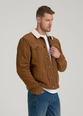 American Tall Discount | LJ&S Sherpa Corduroy Trucker Jacket for Tall Men in Tan Brown