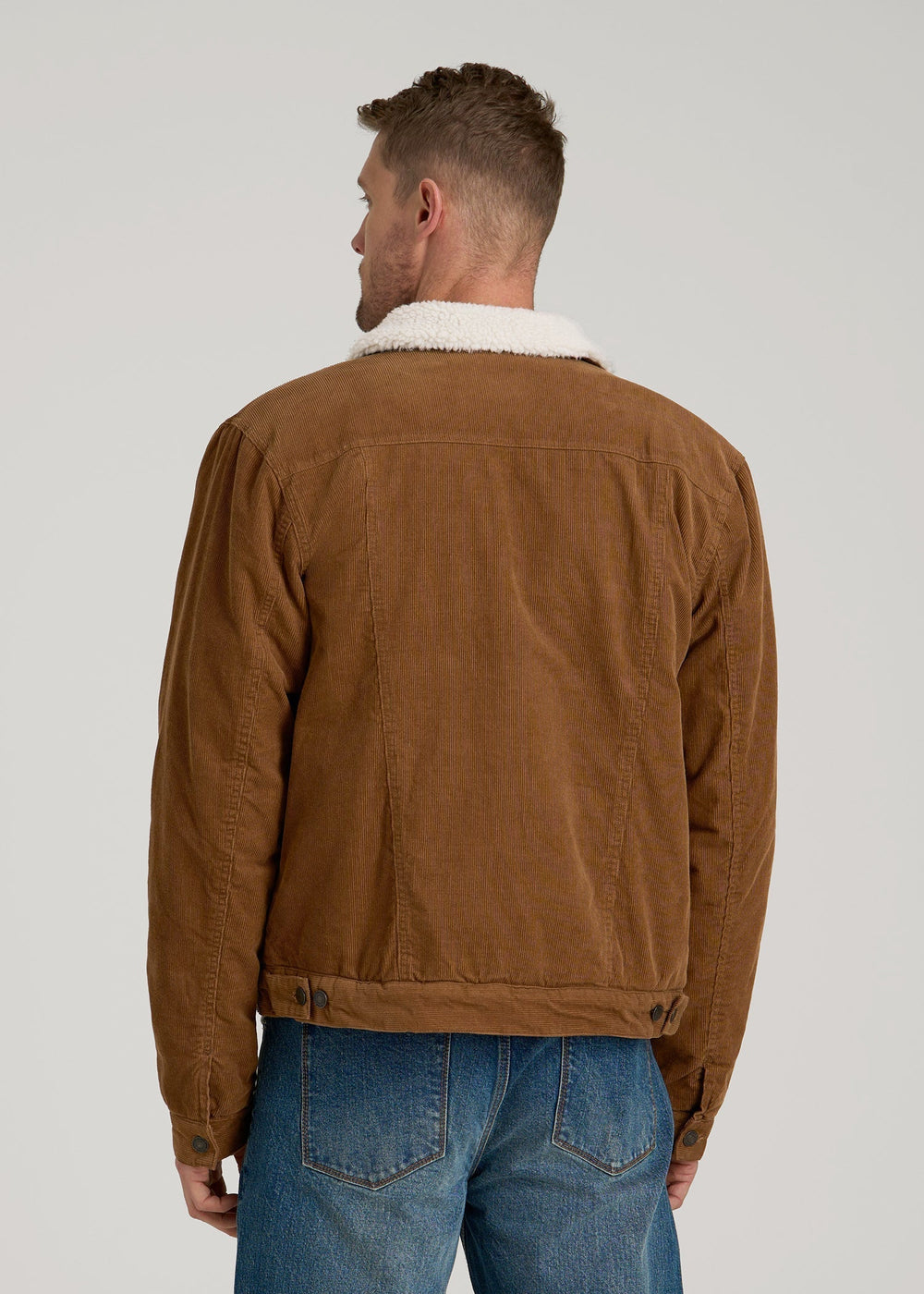 American Tall Discount | LJ&S Sherpa Corduroy Trucker Jacket for Tall Men in Tan Brown