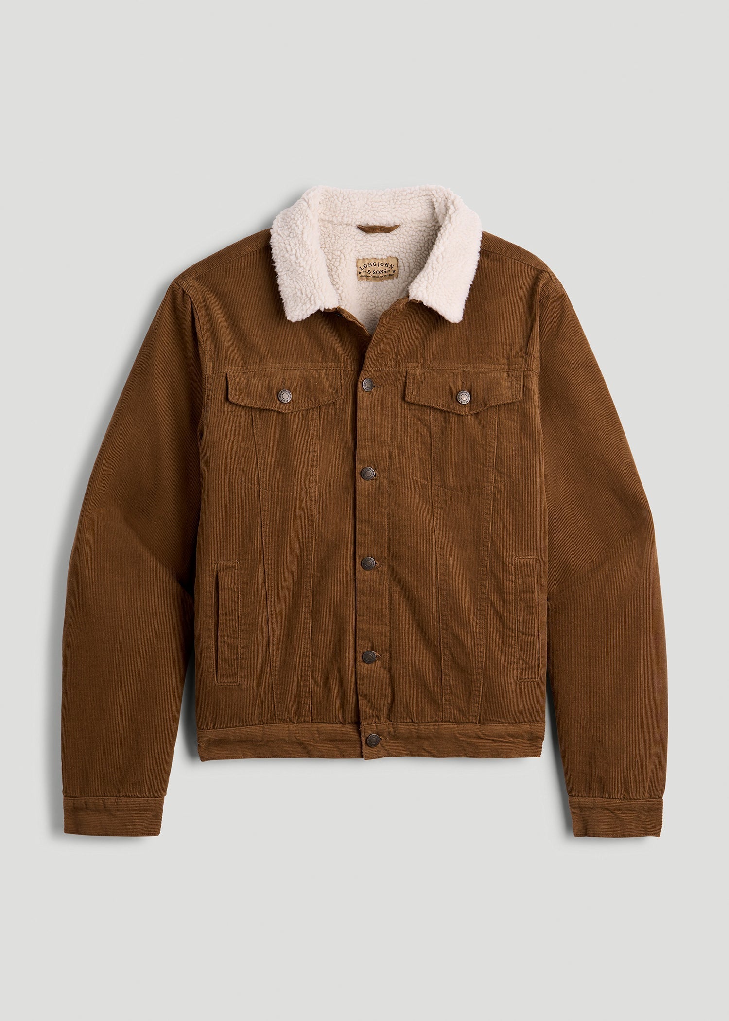 American Tall Discount | LJ&S Sherpa Corduroy Trucker Jacket for Tall Men in Tan Brown