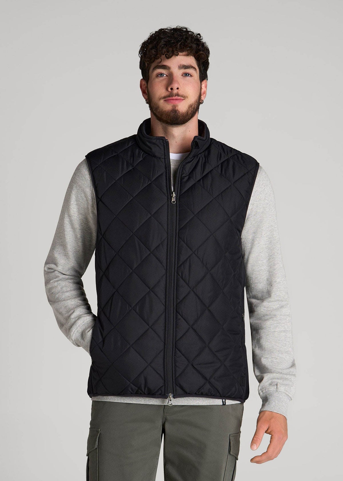 American Tall Online | Quilted Reversible Vest for Tall Men in Black & Charcoal