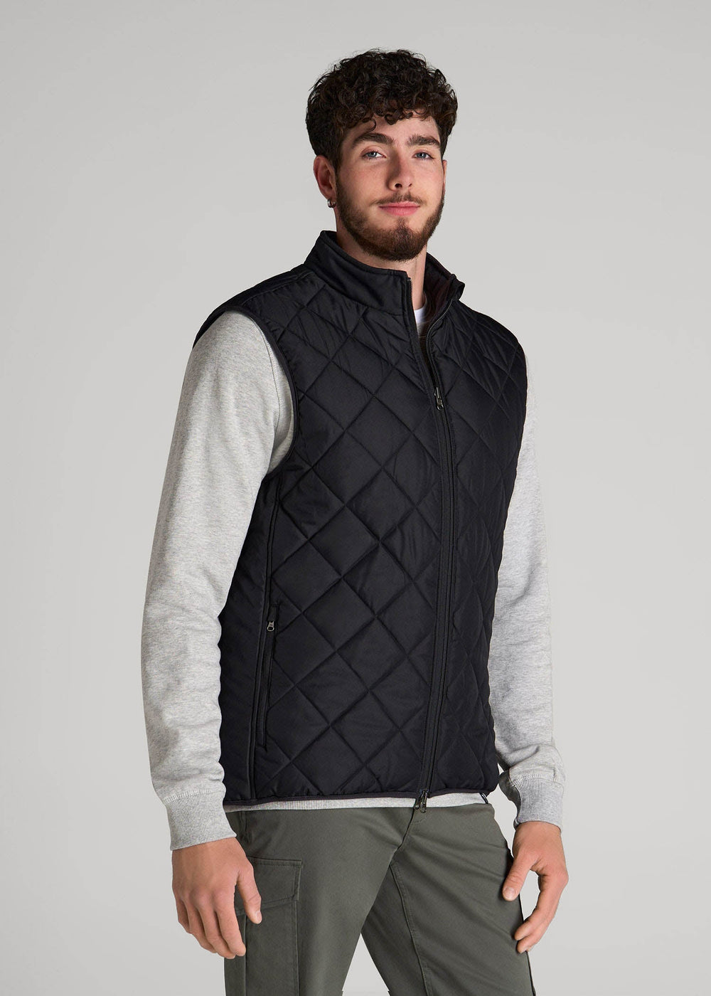 American Tall Online | Quilted Reversible Vest for Tall Men in Black & Charcoal