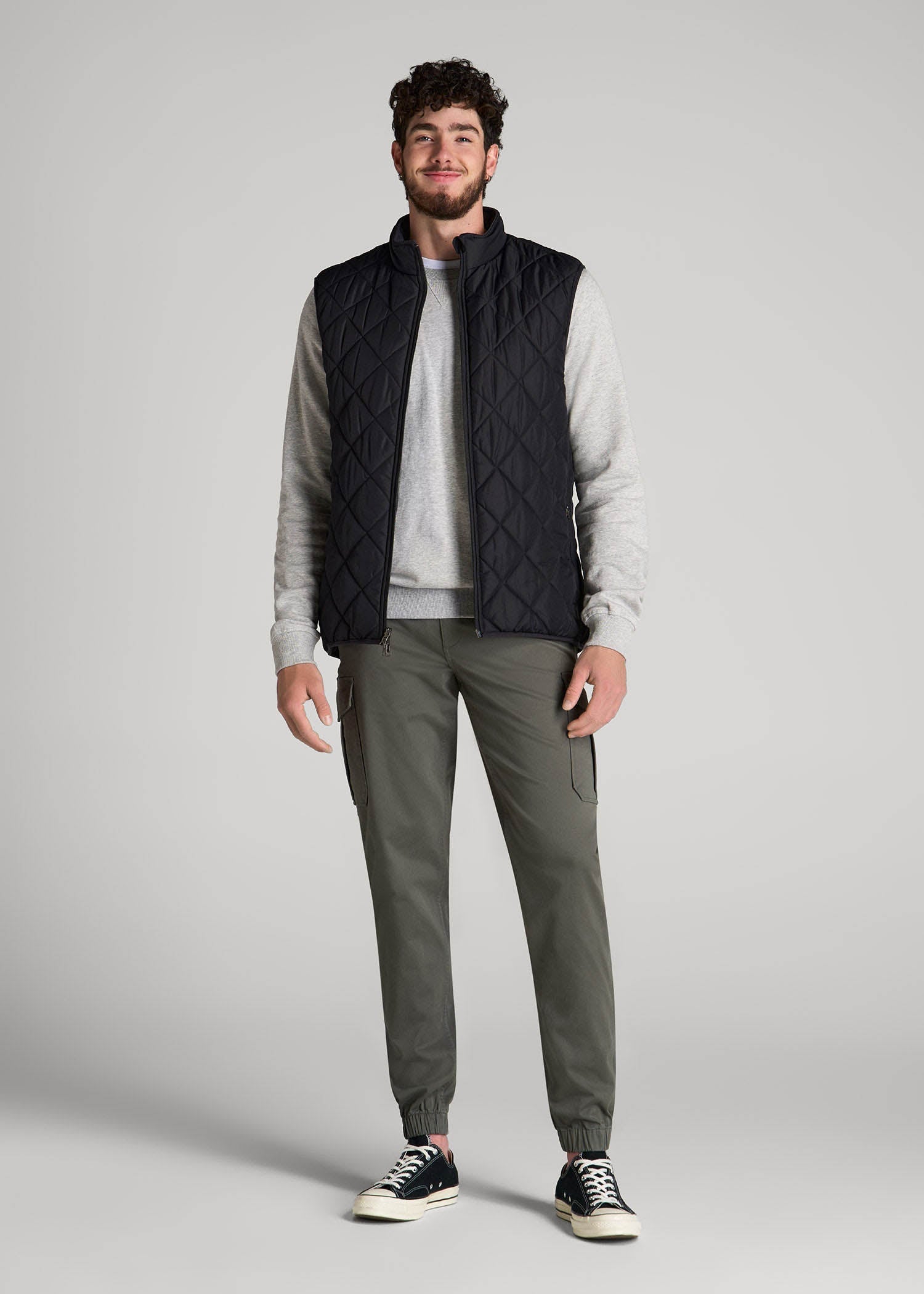 American Tall Online | Quilted Reversible Vest for Tall Men in Black & Charcoal