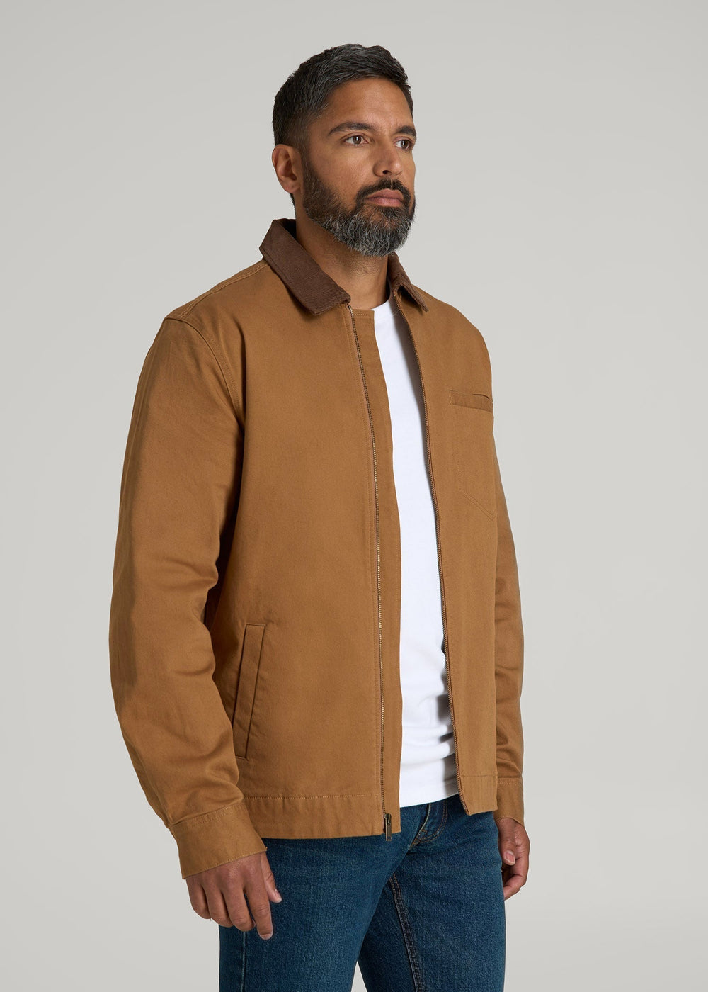American Tall Sale | LJ&S Twill Shop Jacket for Tall Men in Dusty Brown