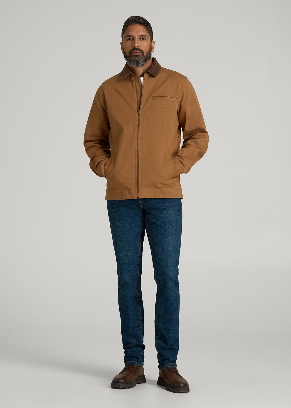American Tall Sale | LJ&S Twill Shop Jacket for Tall Men in Dusty Brown