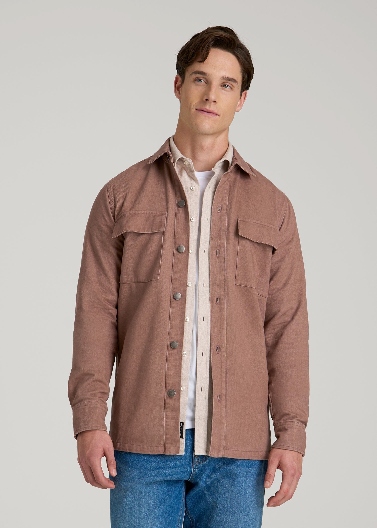 American Tall Outlet | Casual Twill Shirt Jacket for Tall Men in Nutmeg