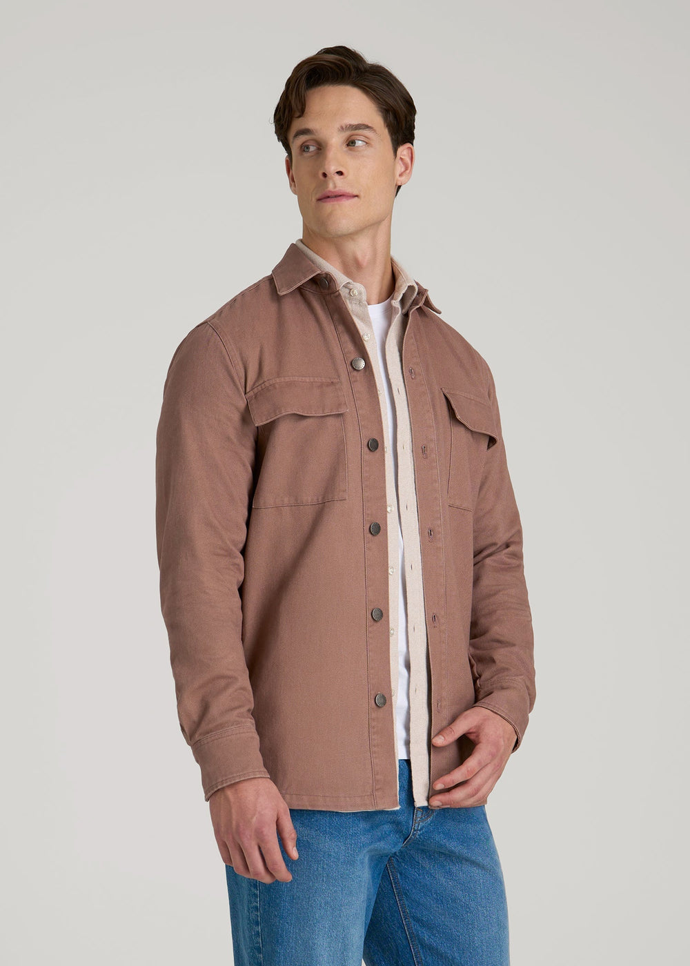 American Tall Outlet | Casual Twill Shirt Jacket for Tall Men in Nutmeg
