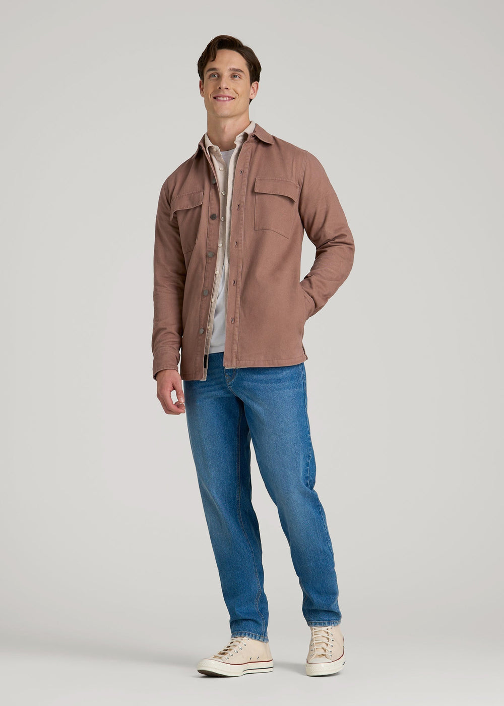 American Tall Outlet | Casual Twill Shirt Jacket for Tall Men in Nutmeg