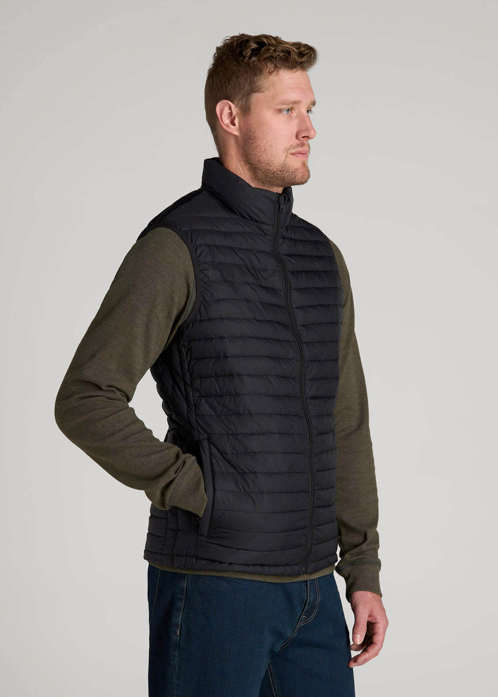 American Tall For Sale | Packable Puffer Vest for Tall Men in Black