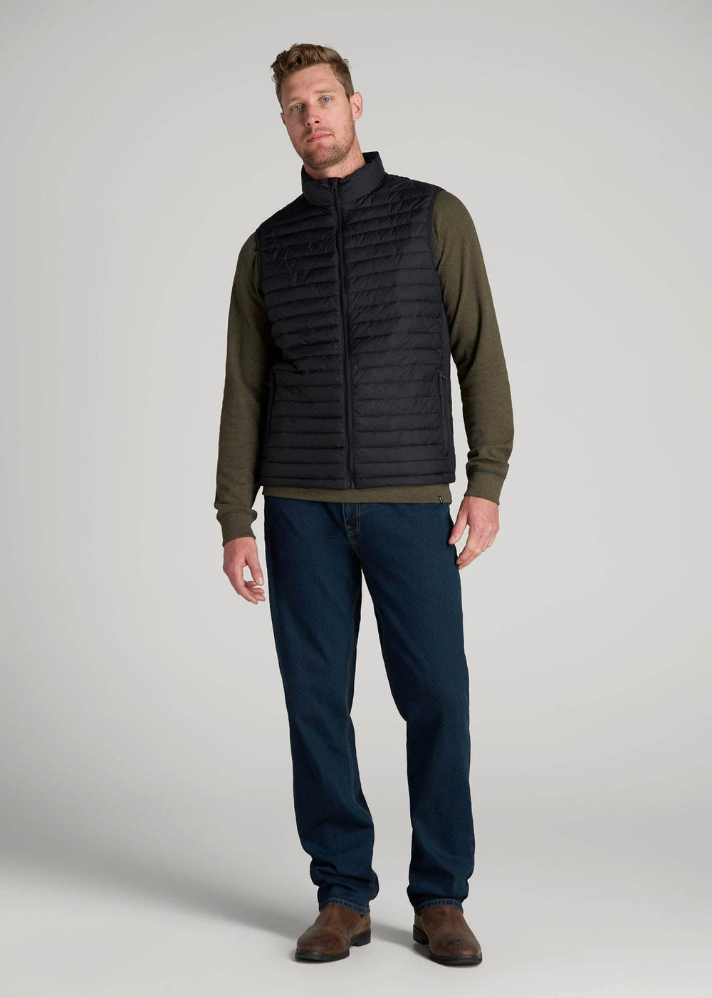 American Tall For Sale | Packable Puffer Vest for Tall Men in Black