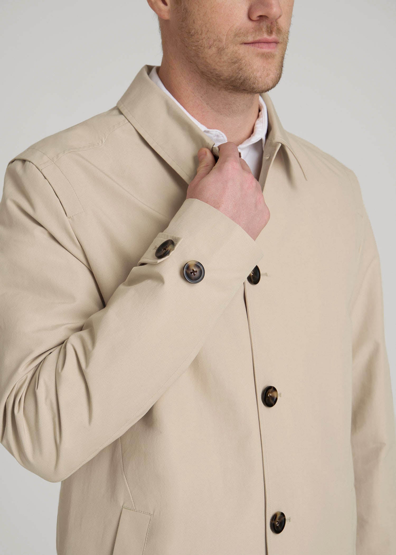 American Tall Sale | Minimalist Trench Coat for Tall Men in Light Khaki