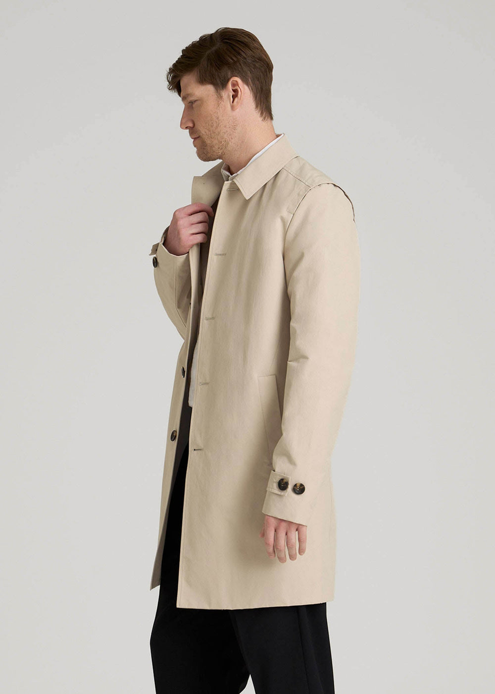 American Tall Sale | Minimalist Trench Coat for Tall Men in Light Khaki