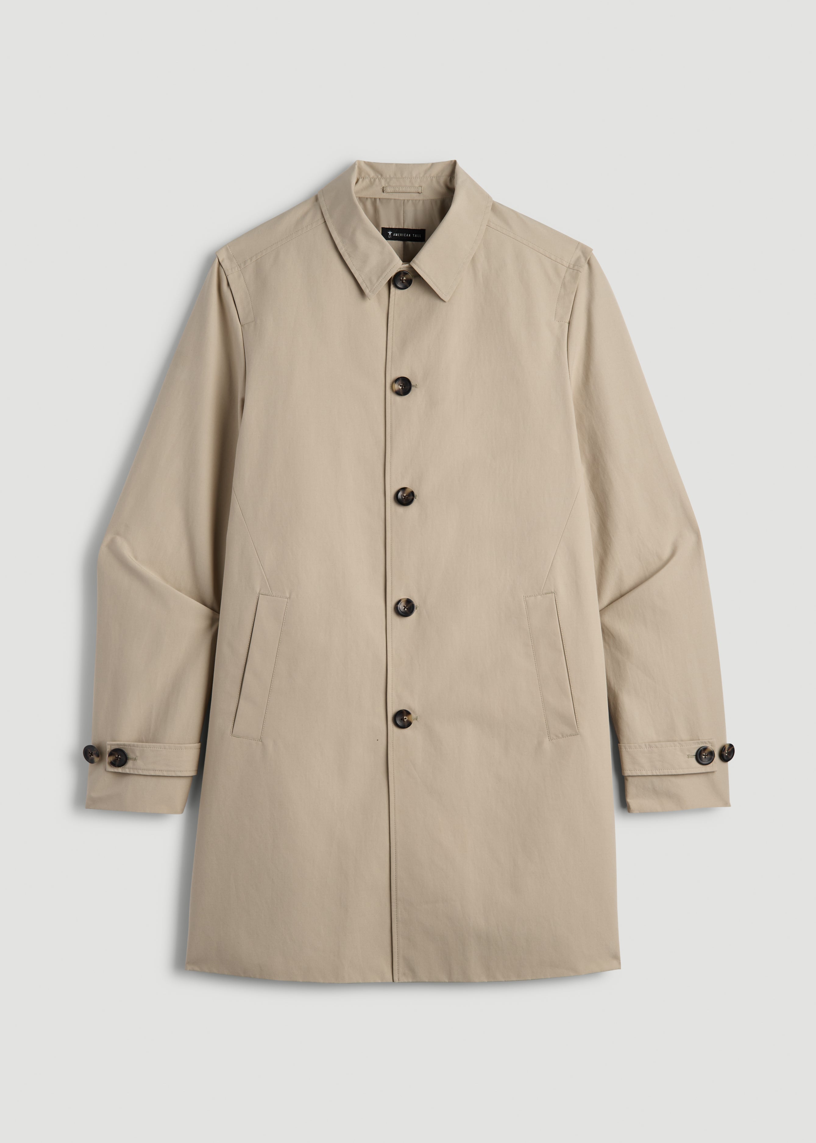 American Tall Sale | Minimalist Trench Coat for Tall Men in Light Khaki