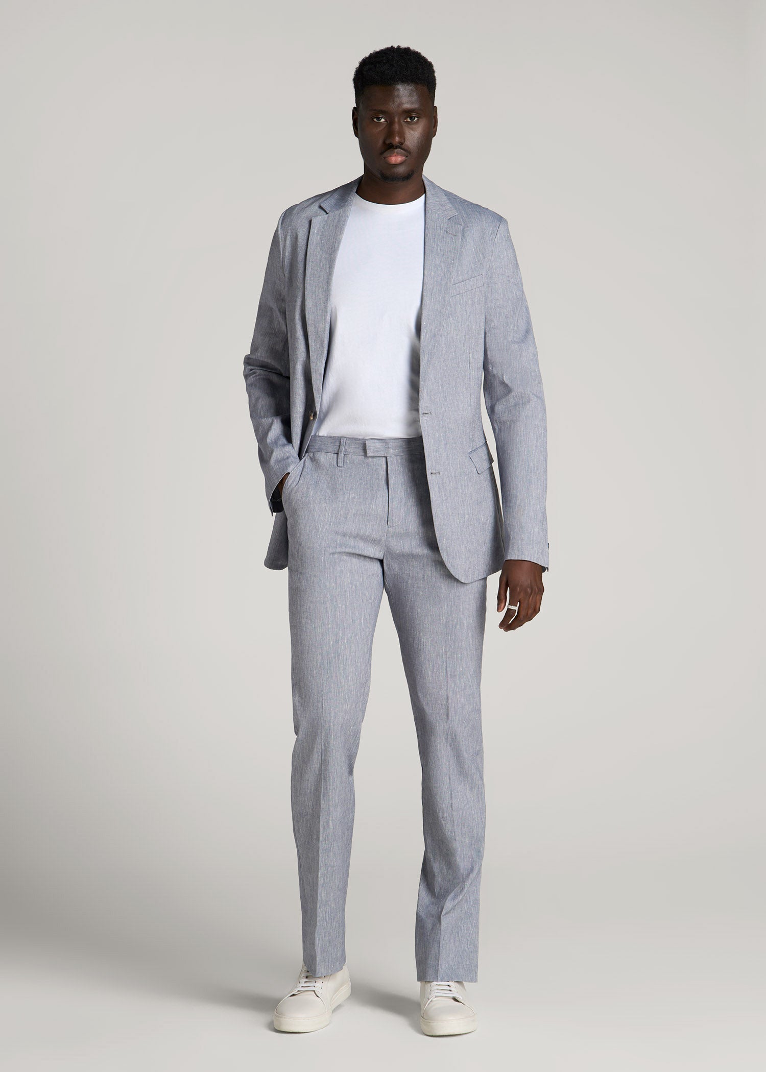 American Tall Sale | Stretch Linen Dress Pants for Tall Men in Navy Linen