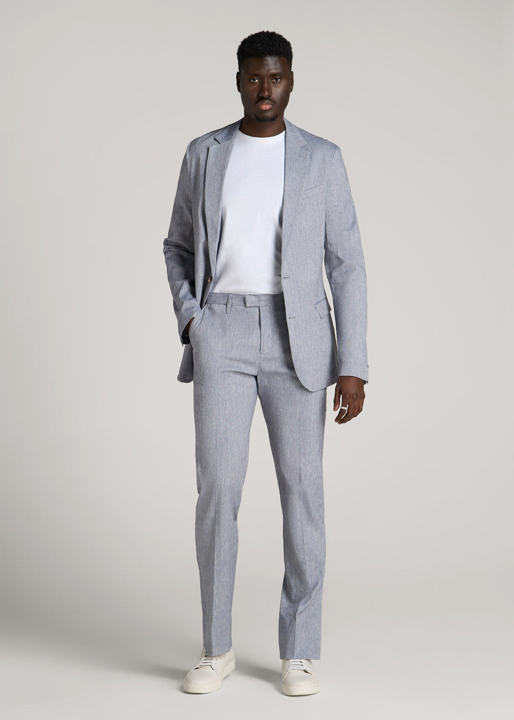 American Tall Sale | Stretch Linen Dress Pants for Tall Men in Navy Linen