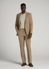 American Tall Outlet | Textured Garment Washed Stretch Cotton Suit Pants for Tall Men in Desert Khaki