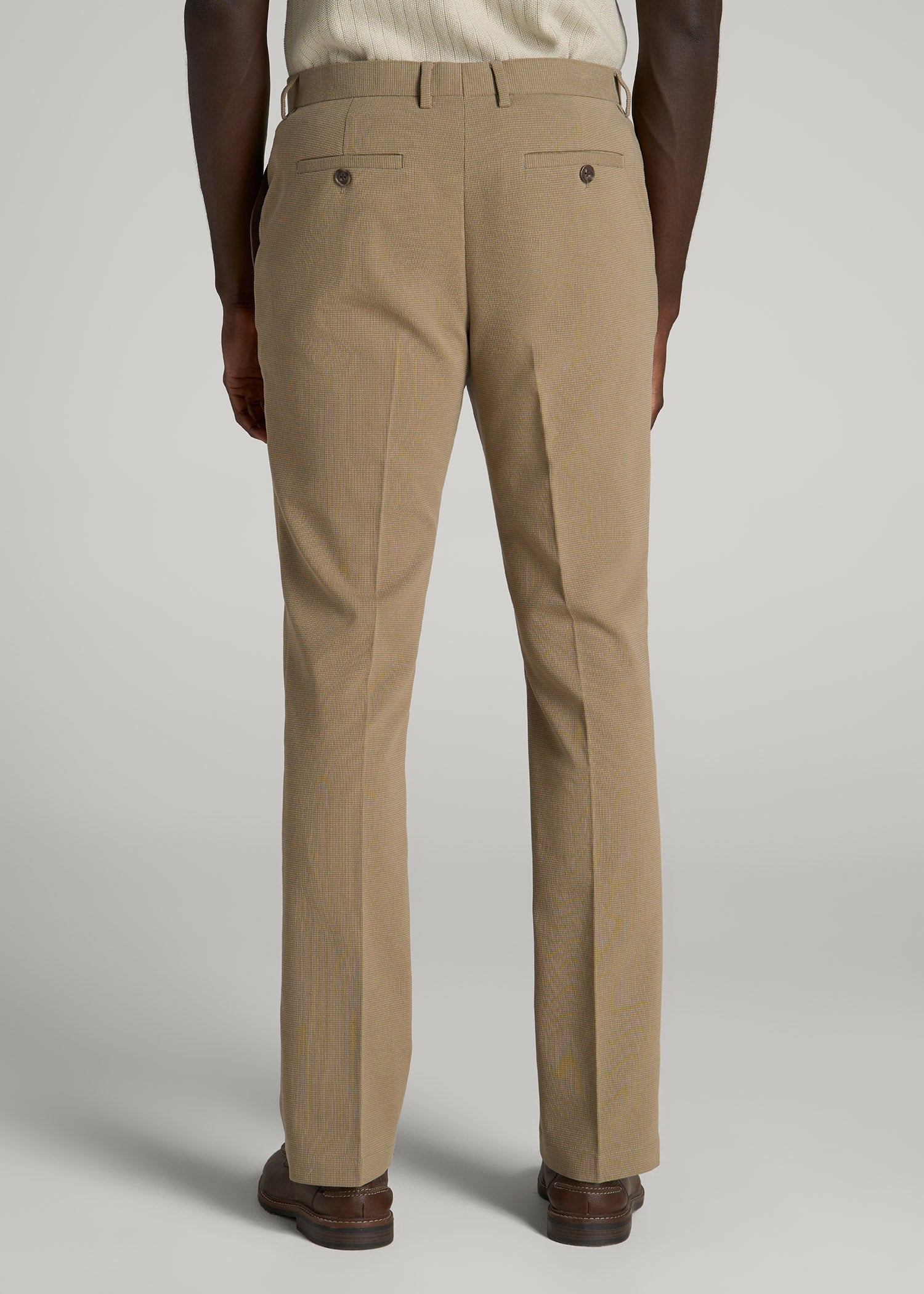 American Tall Outlet | Textured Garment Washed Stretch Cotton Suit Pants for Tall Men in Desert Khaki