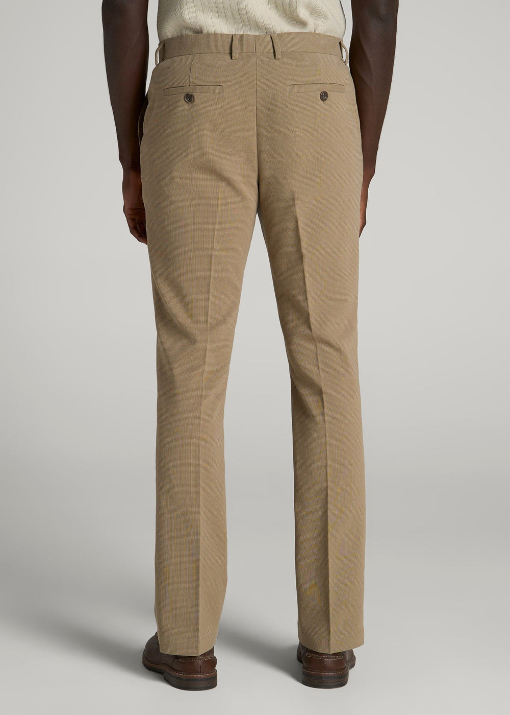 American Tall Outlet | Textured Garment Washed Stretch Cotton Suit Pants for Tall Men in Desert Khaki