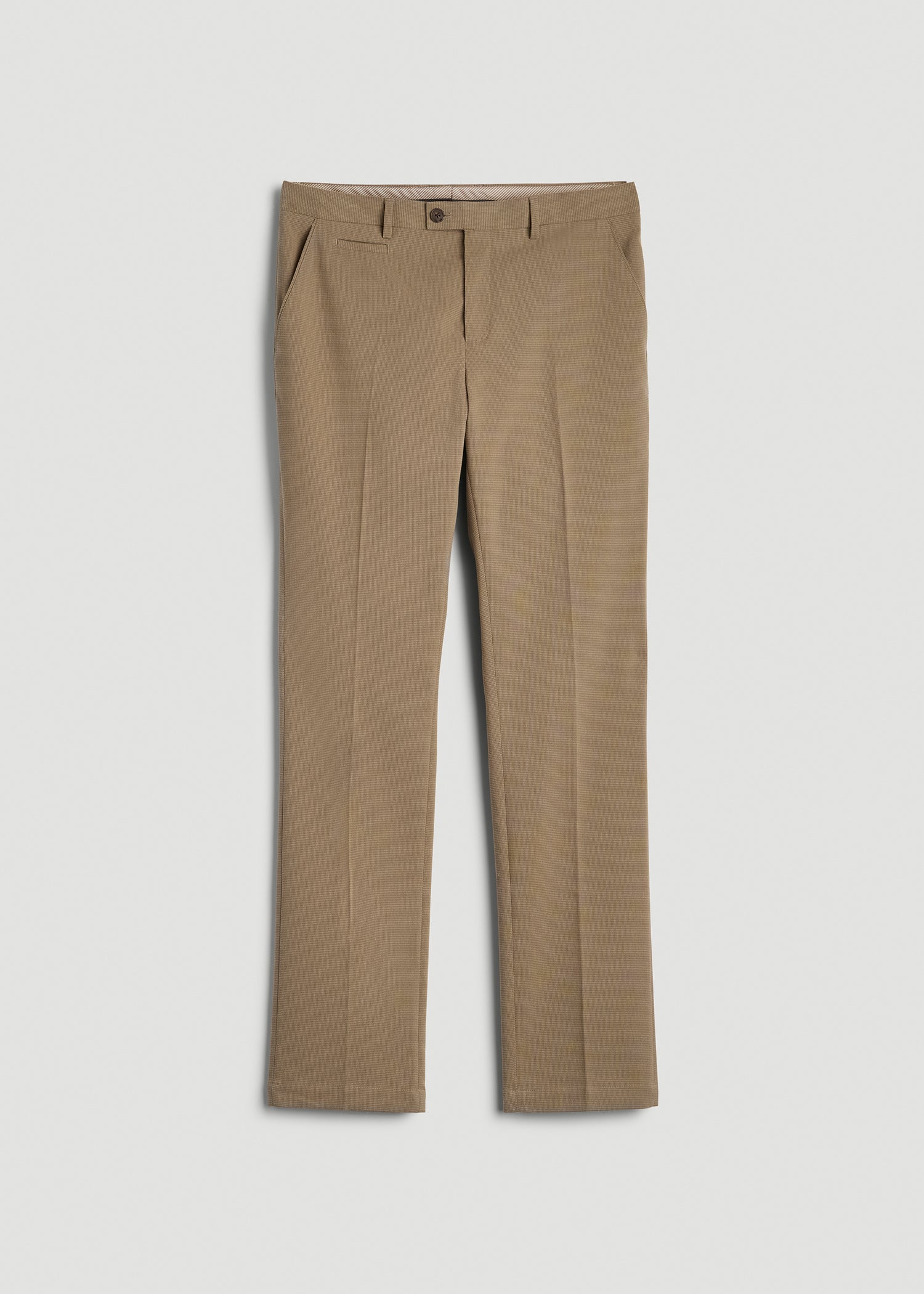 American Tall Outlet | Textured Garment Washed Stretch Cotton Suit Pants for Tall Men in Desert Khaki