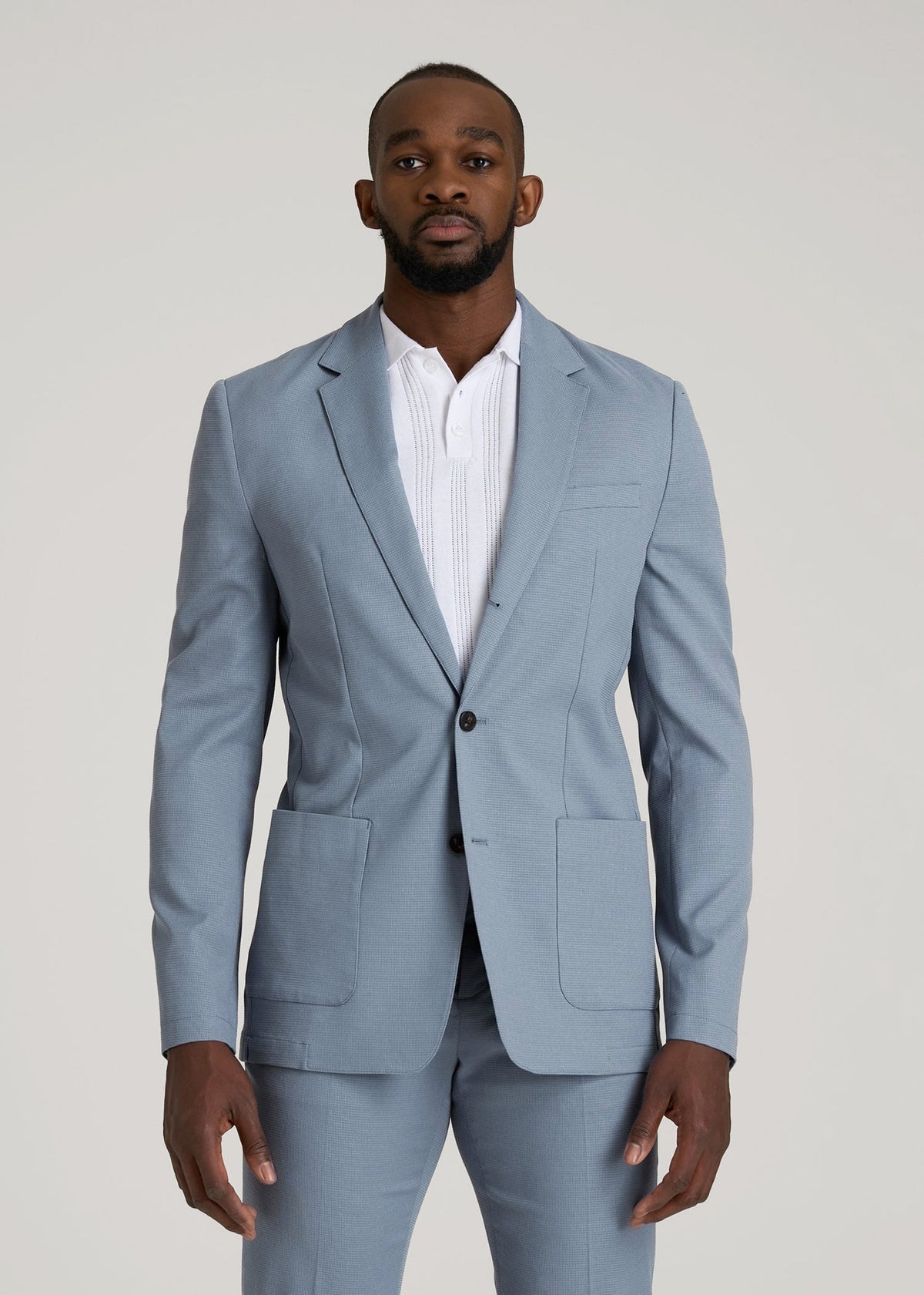 American Tall Online Shop | Textured Garment Washed Stretch Cotton Blazer for Tall Men in Chambray