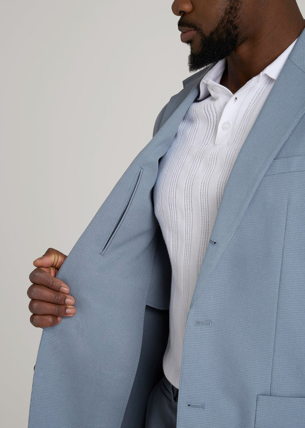 American Tall Online Shop | Textured Garment Washed Stretch Cotton Blazer for Tall Men in Chambray