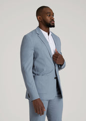 American Tall Online Shop | Textured Garment Washed Stretch Cotton Blazer for Tall Men in Chambray