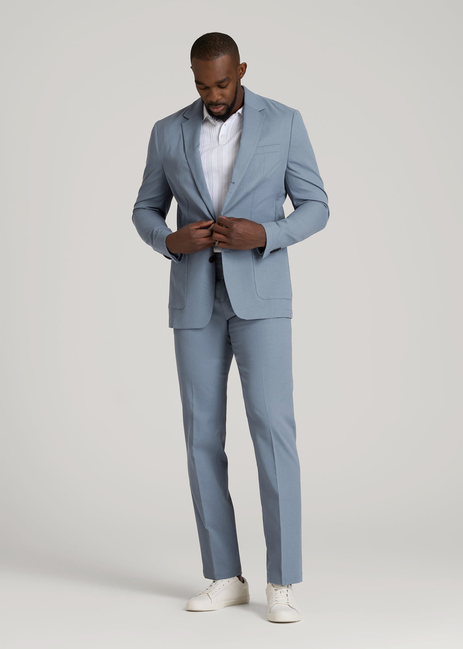 American Tall Online Shop | Textured Garment Washed Stretch Cotton Blazer for Tall Men in Chambray