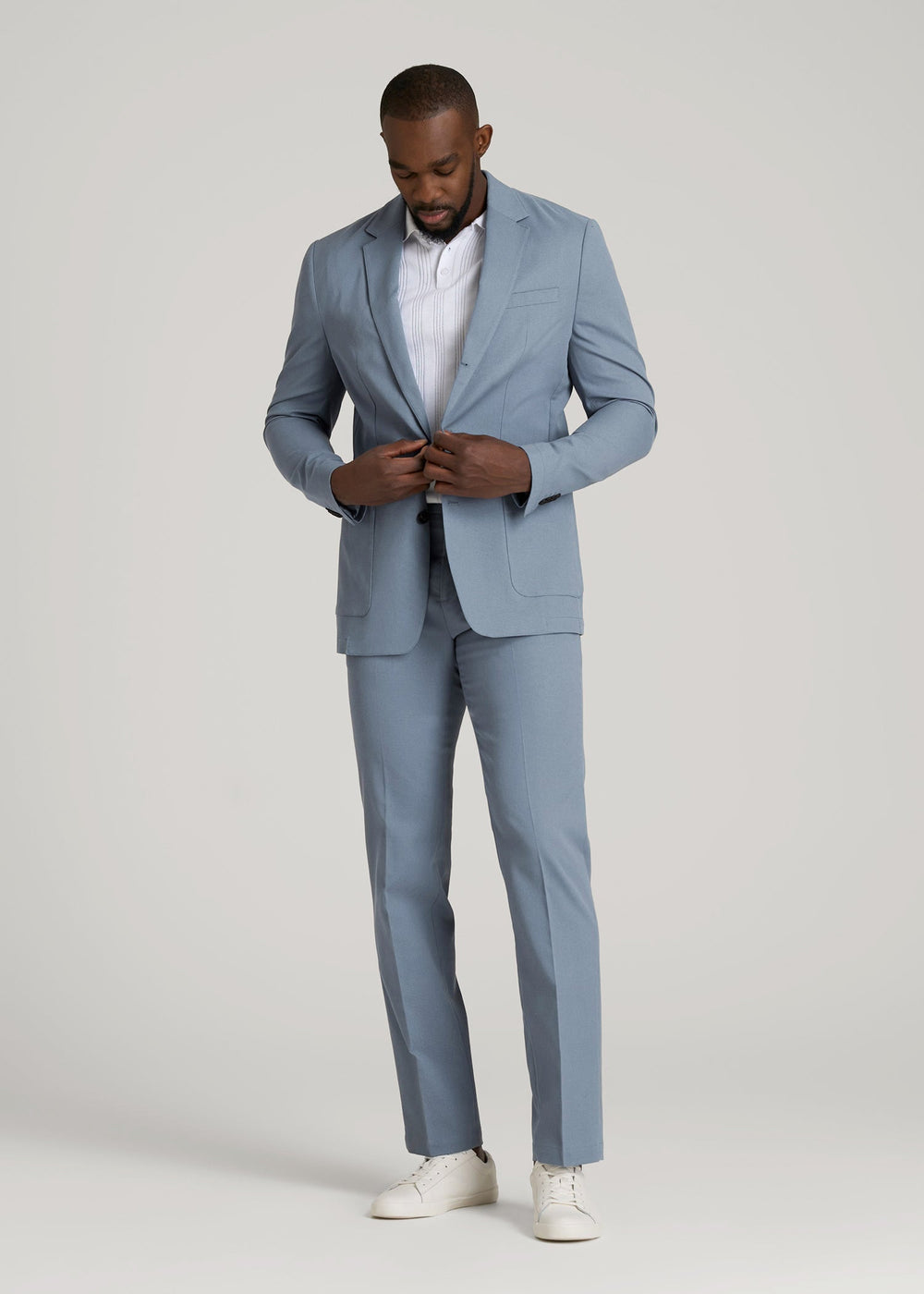 American Tall Online Shop | Textured Garment Washed Stretch Cotton Blazer for Tall Men in Chambray
