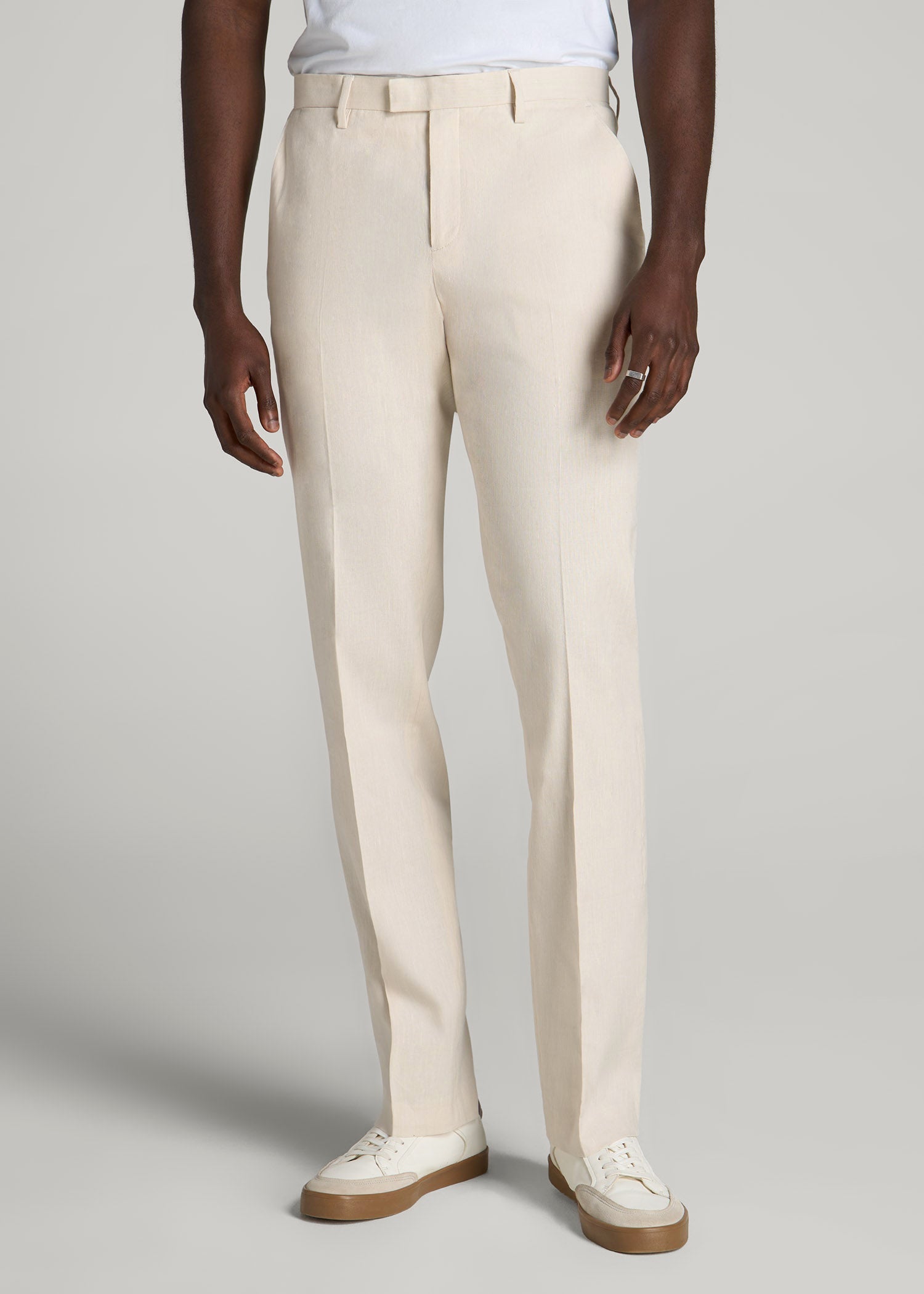American Tall Sale | Stretch Linen Dress Pants for Tall Men in Light Beige Linen