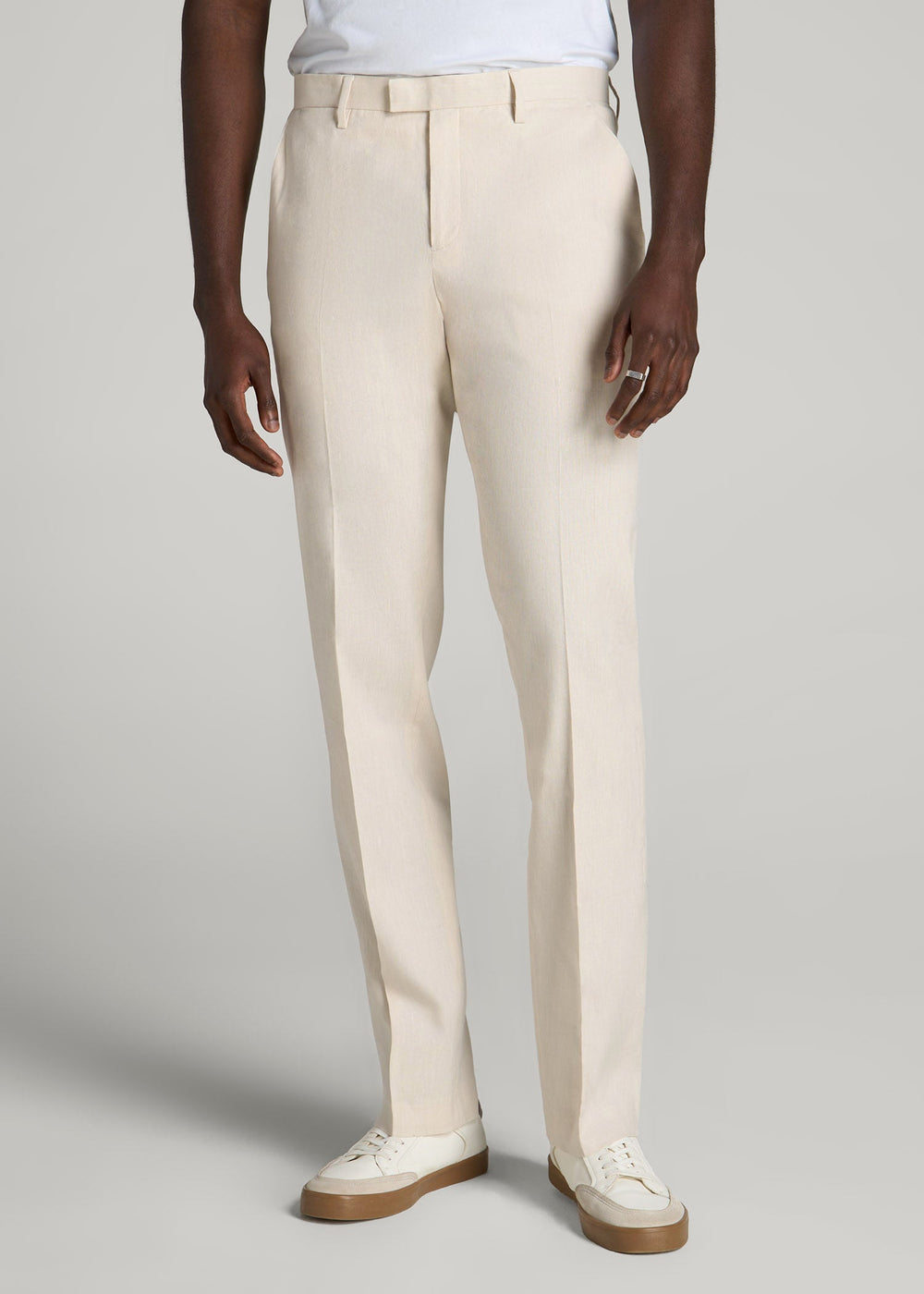 American Tall Sale | Stretch Linen Dress Pants for Tall Men in Light Beige Linen