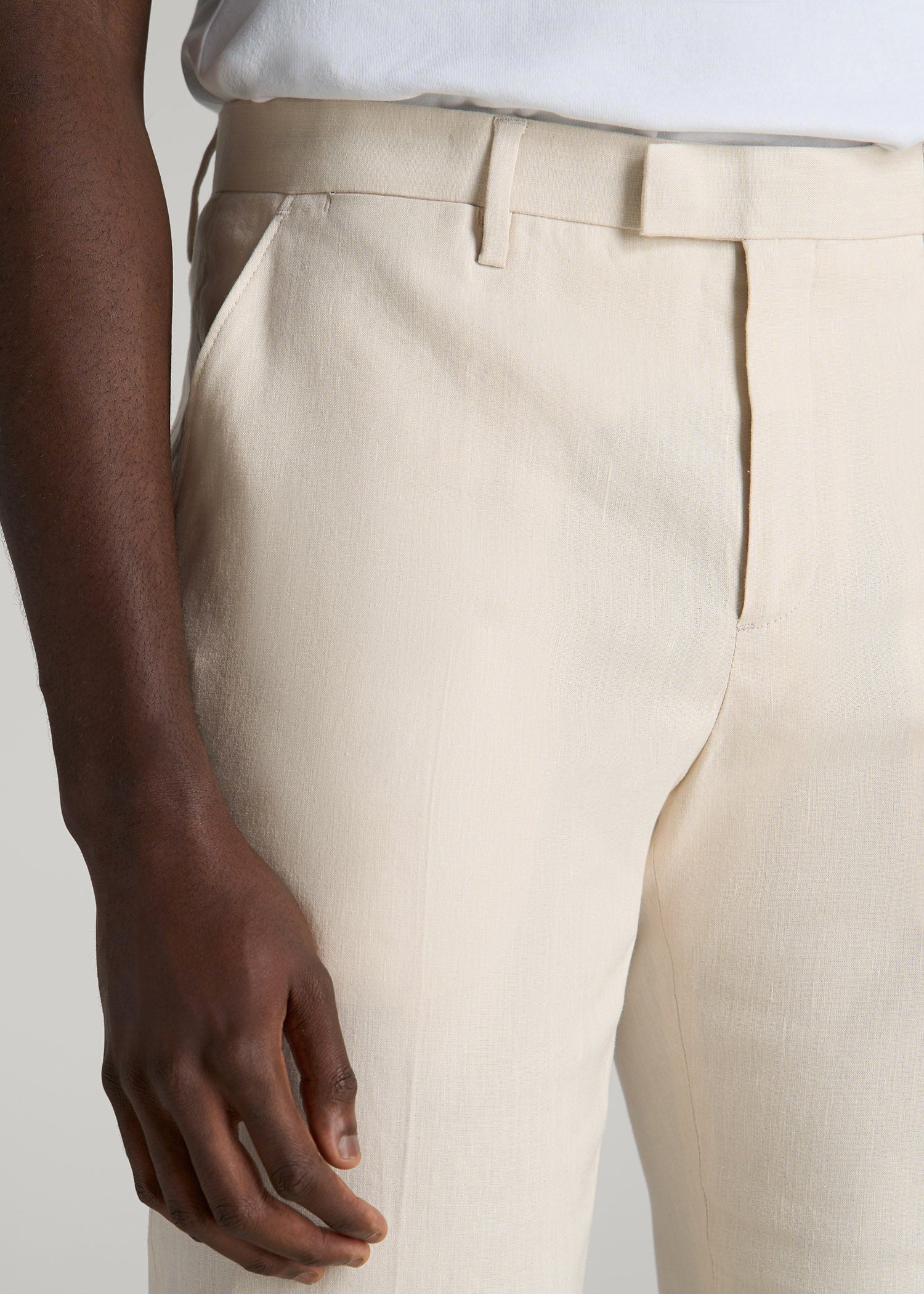 American Tall Sale | Stretch Linen Dress Pants for Tall Men in Light Beige Linen