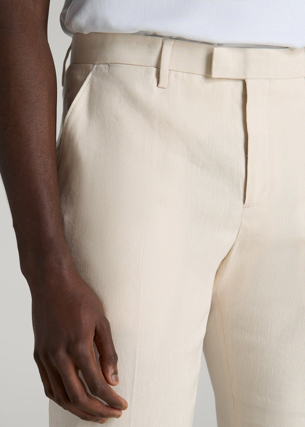 American Tall Sale | Stretch Linen Dress Pants for Tall Men in Light Beige Linen