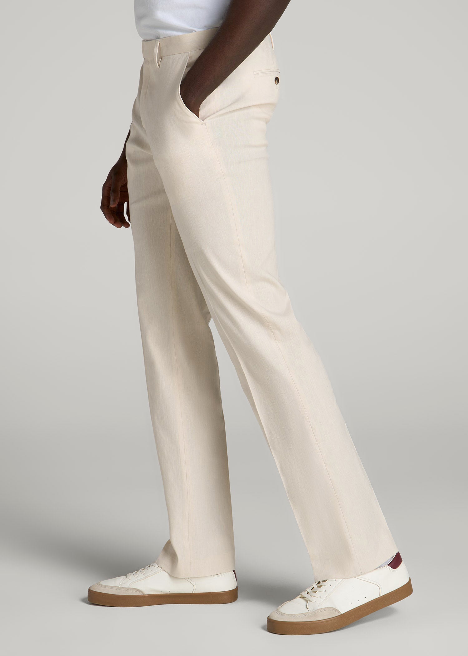 American Tall Sale | Stretch Linen Dress Pants for Tall Men in Light Beige Linen
