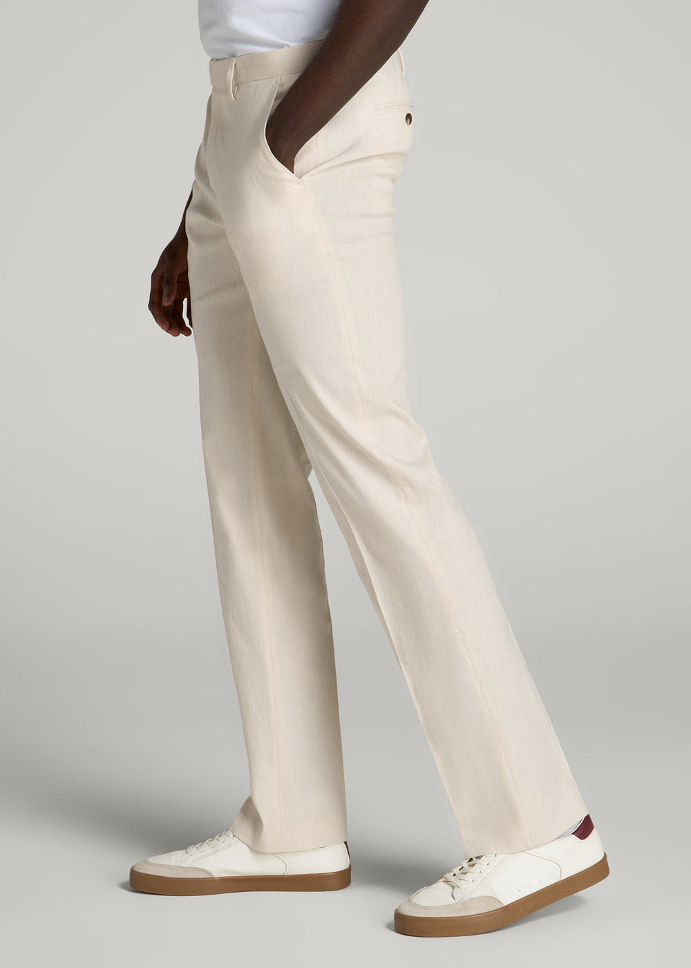 American Tall Sale | Stretch Linen Dress Pants for Tall Men in Light Beige Linen