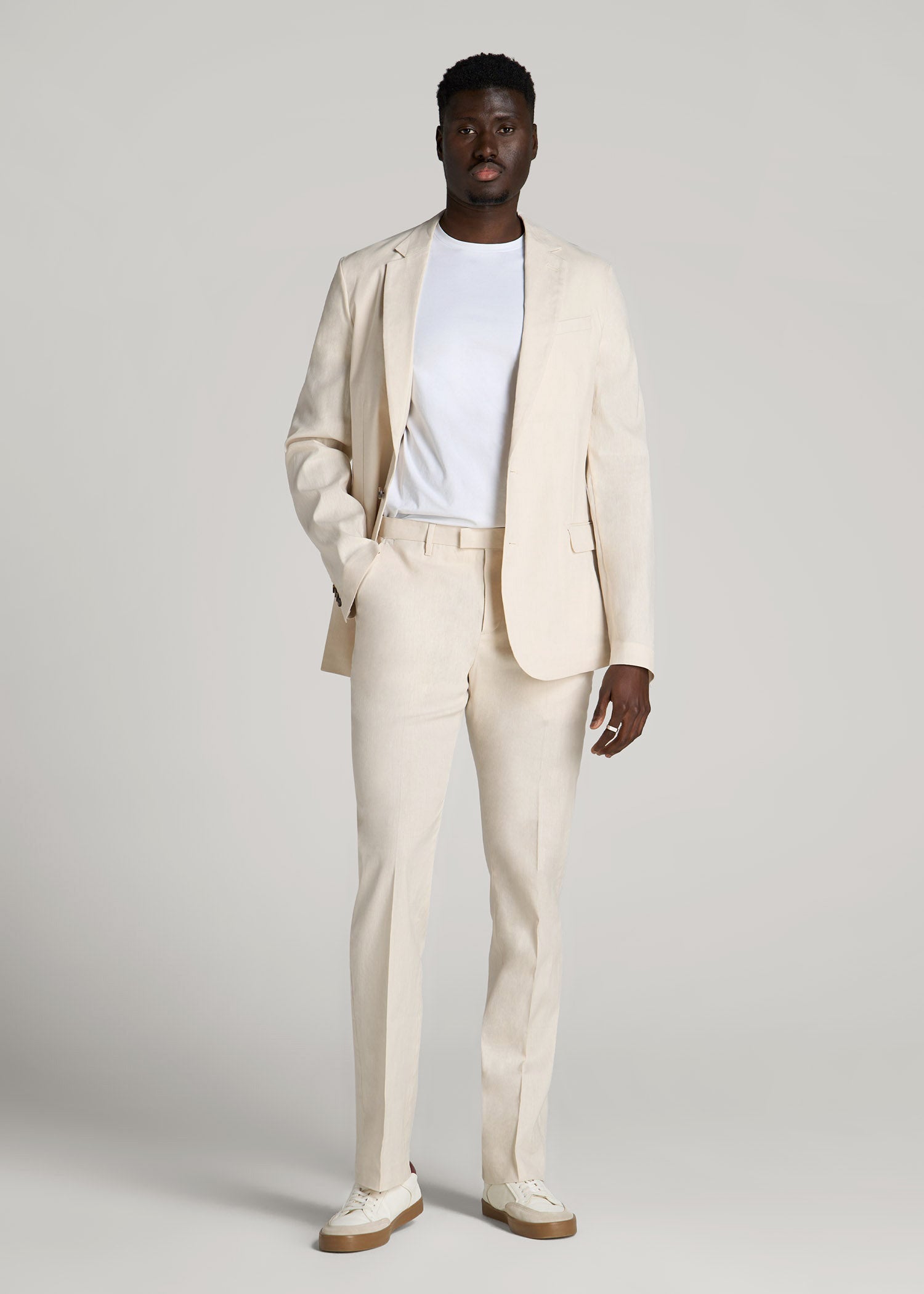 American Tall Sale | Stretch Linen Dress Pants for Tall Men in Light Beige Linen