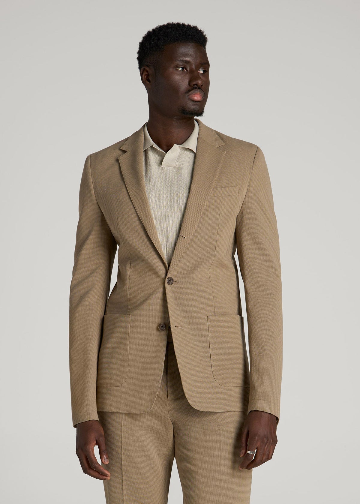 American Tall For Sale | Textured Garment Washed Stretch Cotton Blazer for Tall Men in Desert Khaki