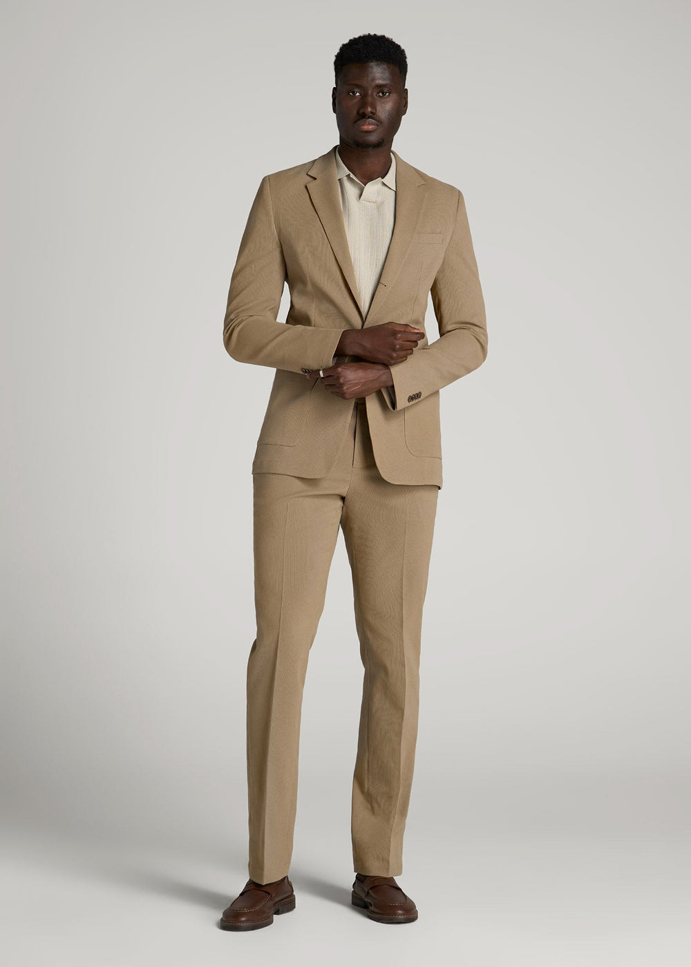 American Tall For Sale | Textured Garment Washed Stretch Cotton Blazer for Tall Men in Desert Khaki